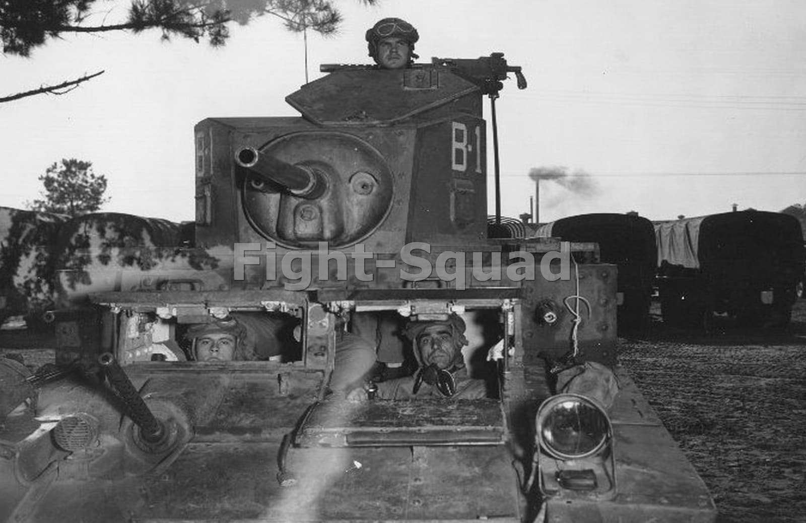 WW2 Picture Photo M3 tank crew peering out from opened hatches 1941 1313