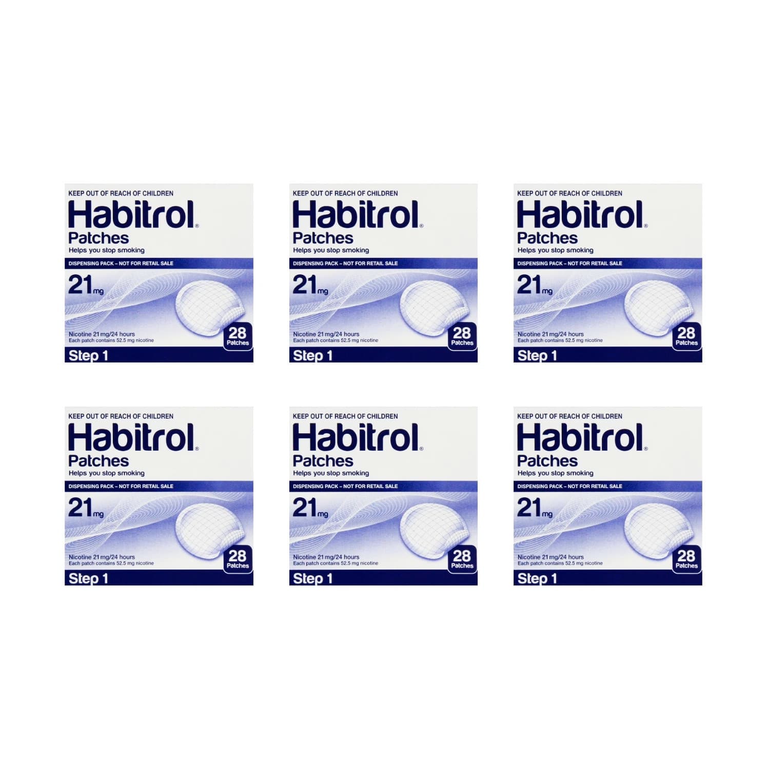 Habitrol Step 1 Nicotine Patch 21mg 168 Patches (6 Boxes) Stop Smoking Aid
