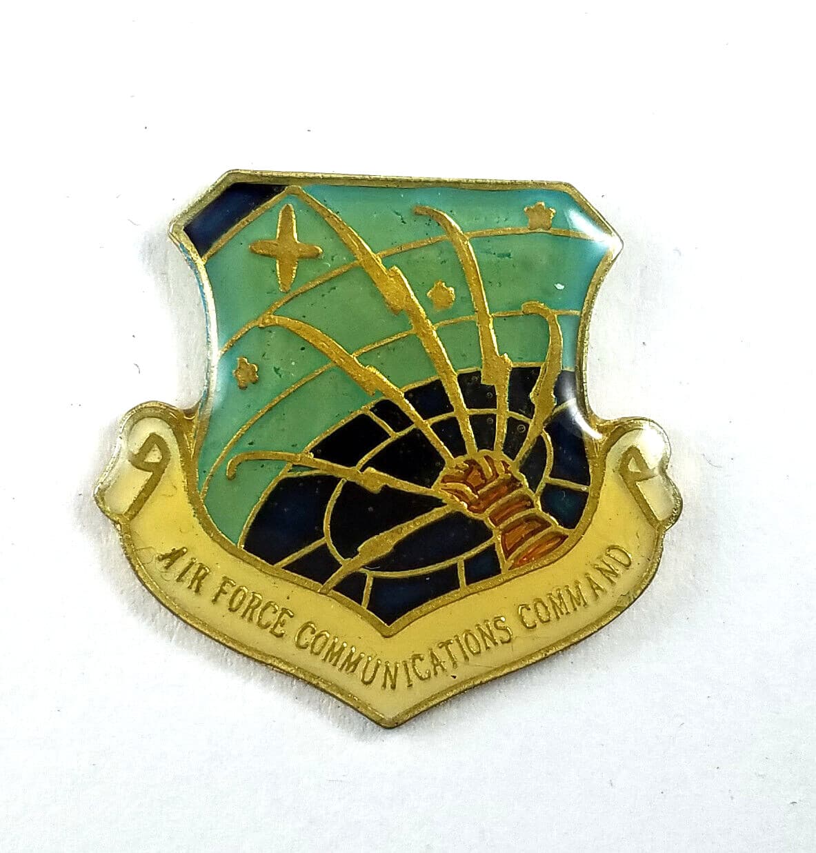 AFCC Air Force Communications Command Shield 1-Pin - Metal - Shows Age Yellowing