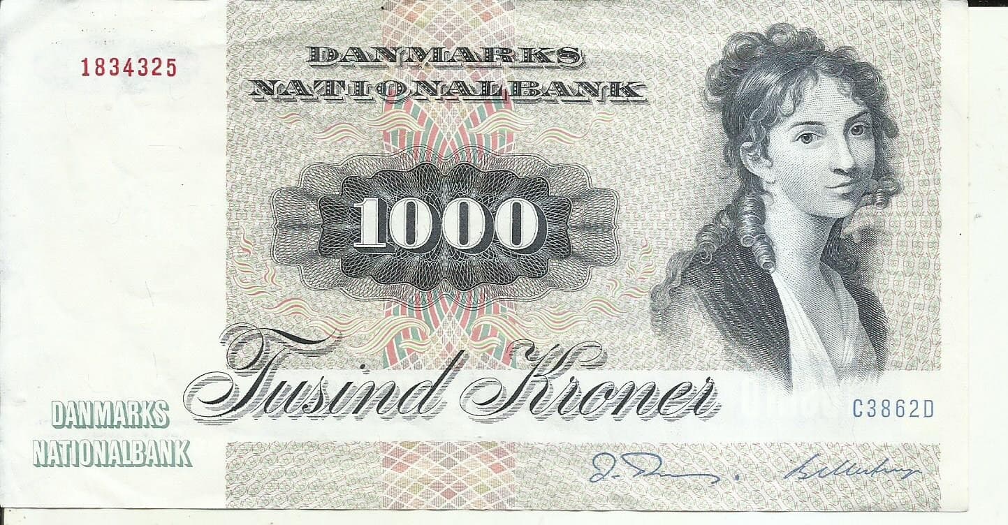 DENMARK 1000 KRONER 1972 P 53. VERY RARE. SQUIRREL. 4RW 08MAI