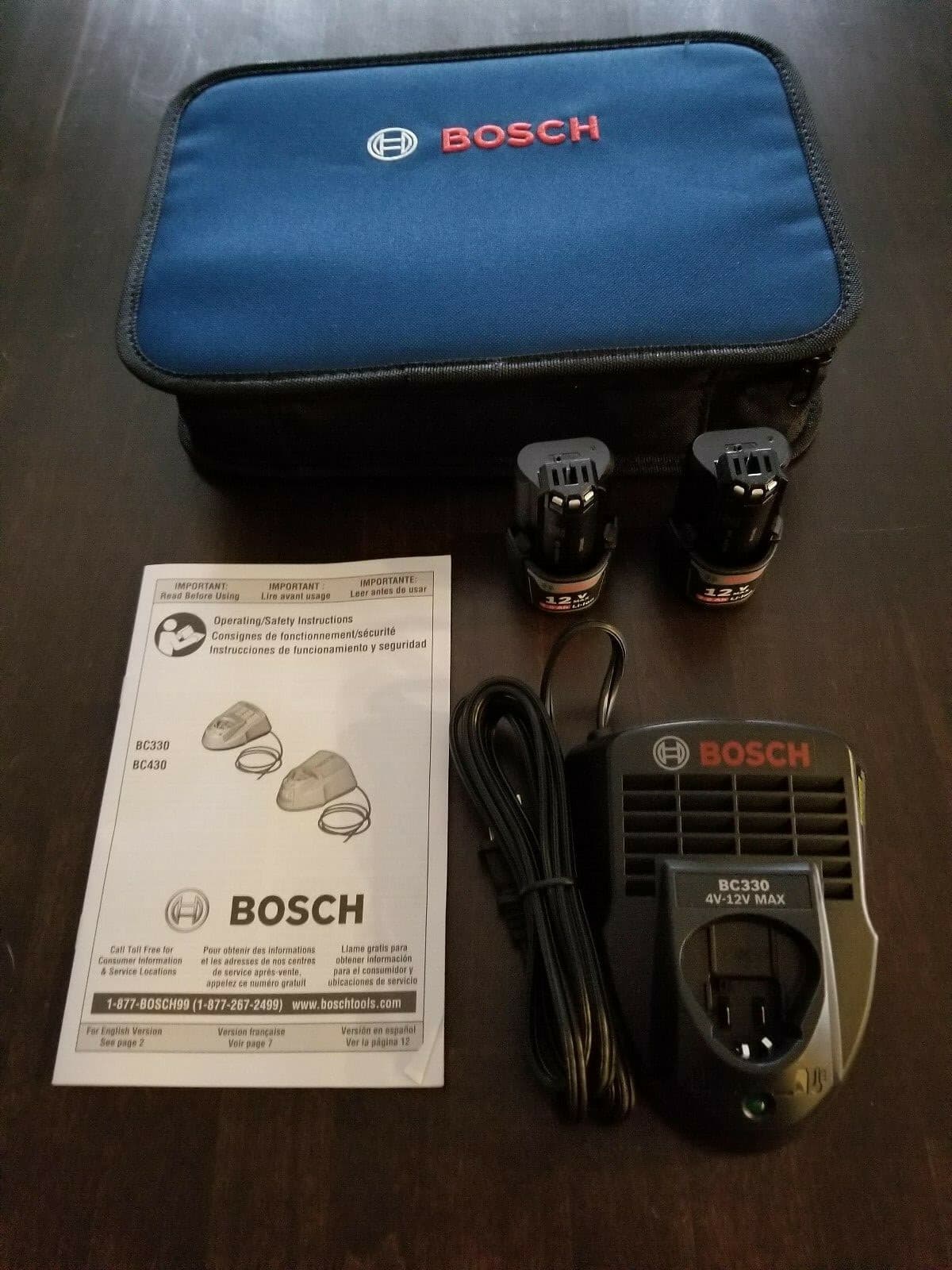 (2) New Bosch OEM 12V 2.0Ah Batteries & (1) 12V Charger (New from combo kit )