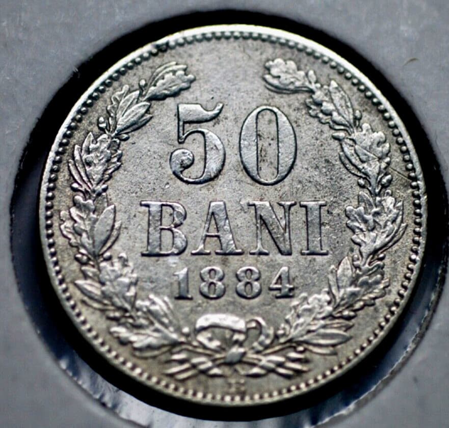 RARE! 1884 Romania 50 Bani Silver Coin *VF/XF