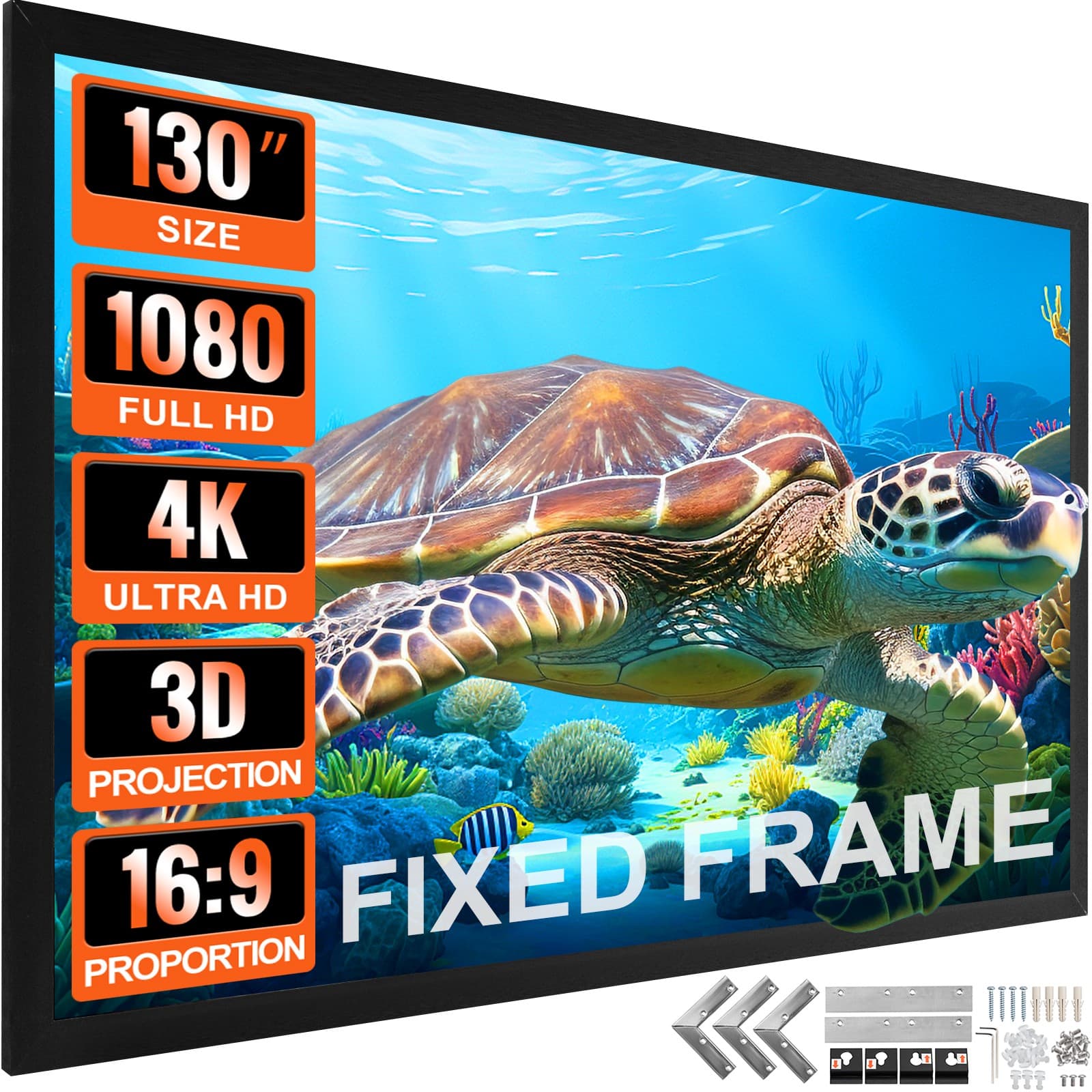 Uimoso 130" Aluminum Fixed Frame 16:9 Projector Screen Velvet Matte Home Theater