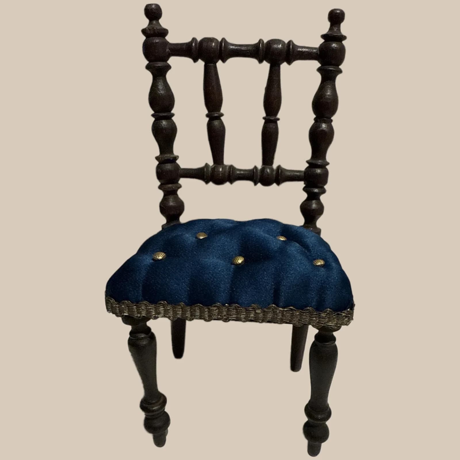 Antique French ebony turned wood small doll Chair
