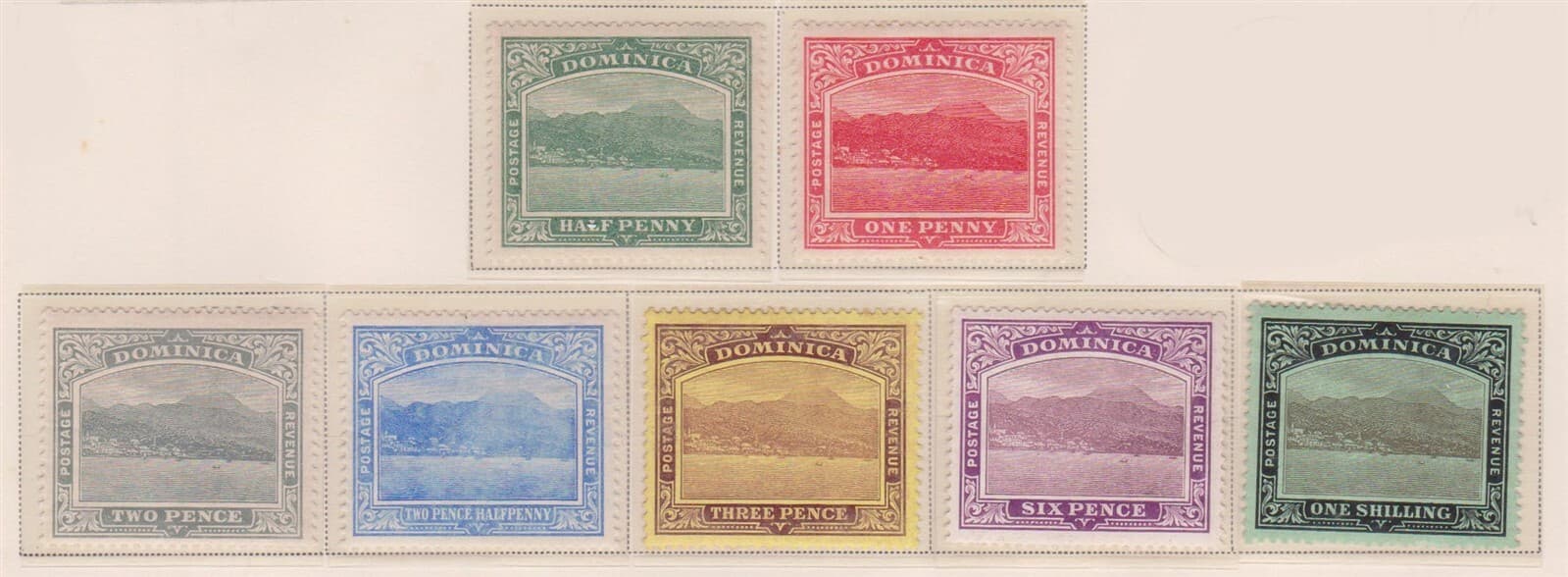 (F195-15) 1908-10 Dominica set of 7stamps 1/2d to 1/- MH (O) (GT41)