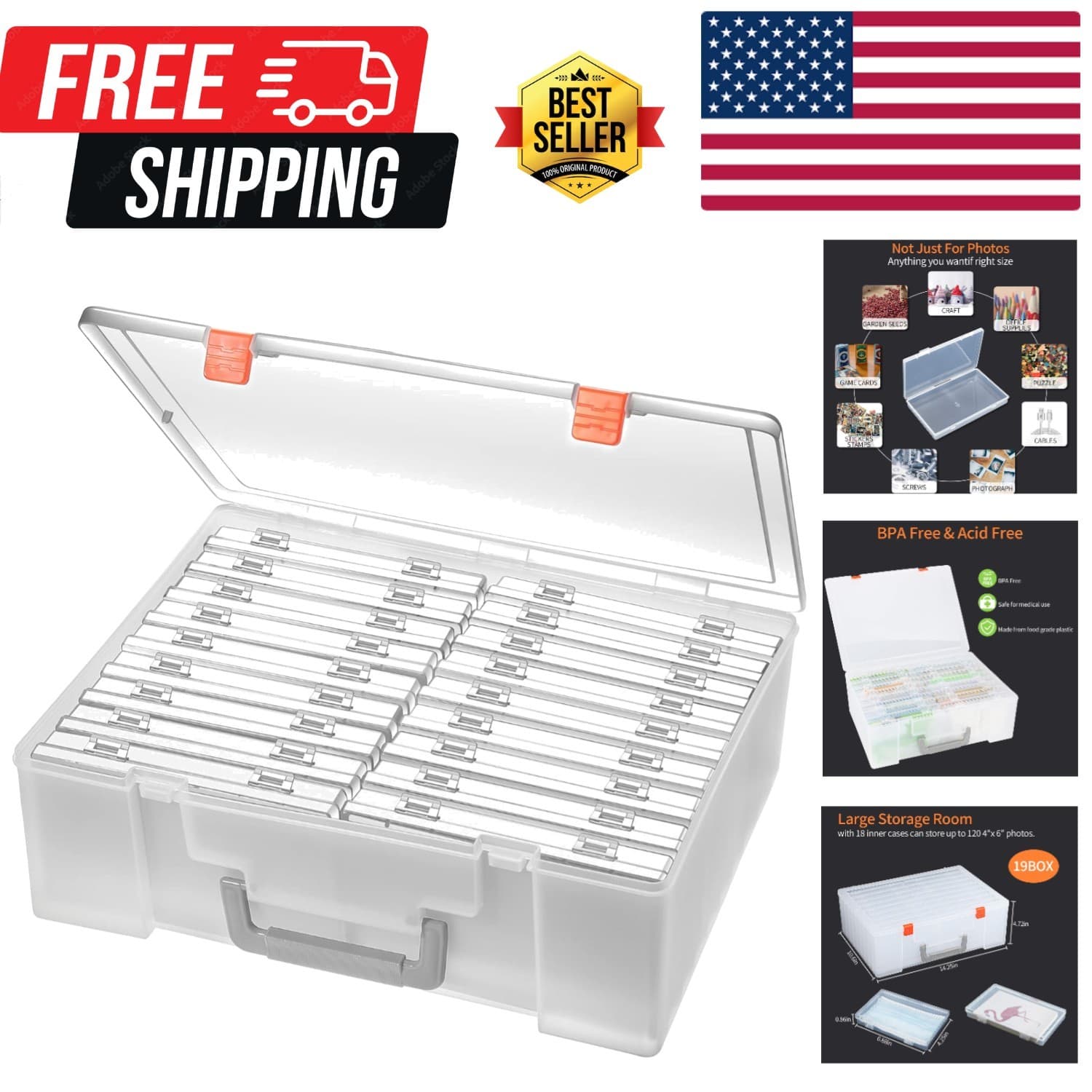 Clear Photo Storage Box - 18 Acid-Free Organizers for Stunning Displays