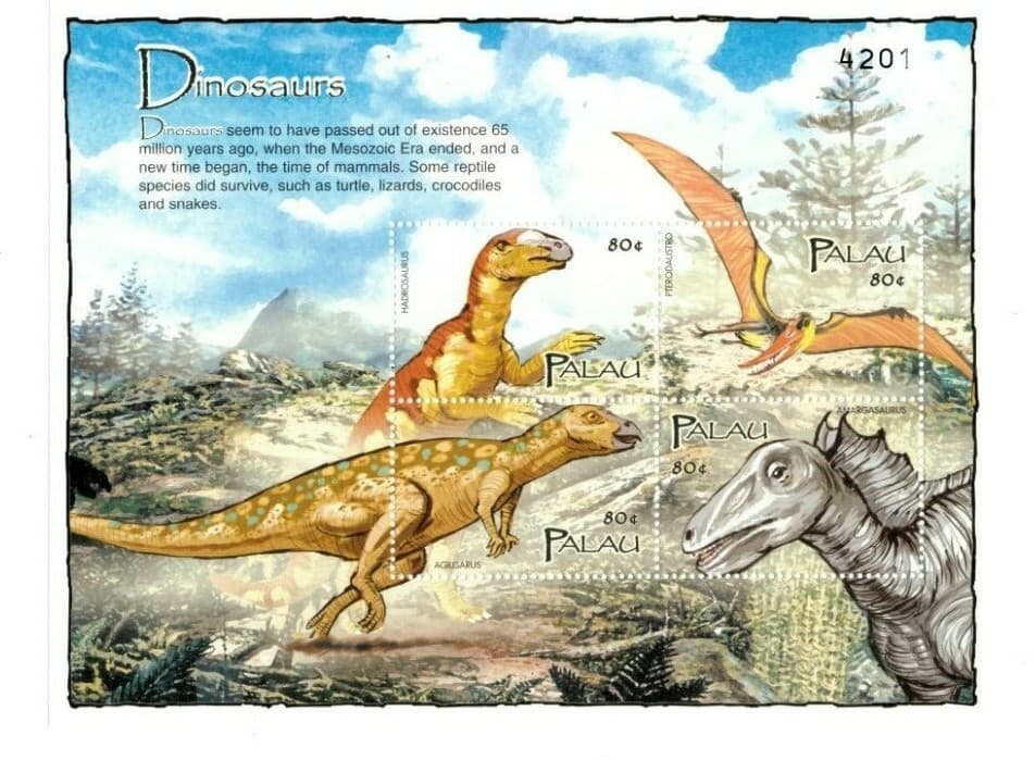Palau 2004 - Dinosaurs Hadrosaurus - Sheet of 4 Stamps - Scott #794 - MNH