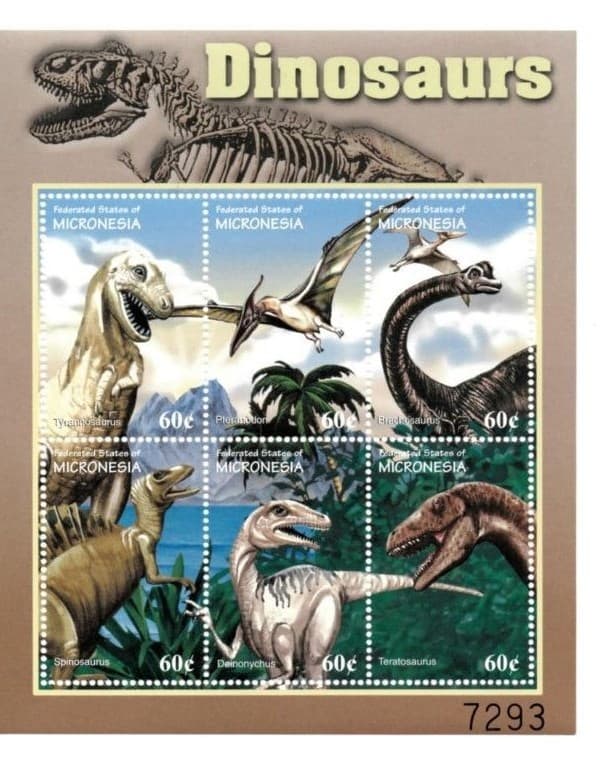 Micronesia 2001 - Dinosaurs - Sheet of 6 Stamps - Scott #453 - MNH
