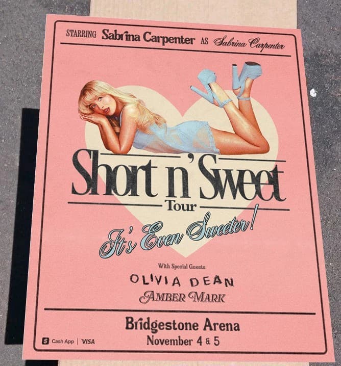NEW! Sabrina Carpenter Short n' Sweet Tour Nashville, TN Poster