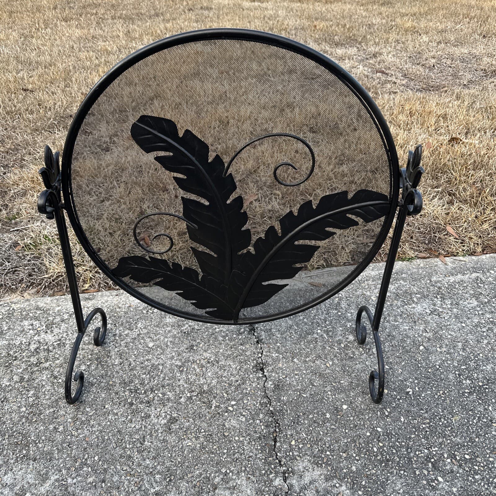 Art Nouveau Style Wrought Iron Palm Leaf Design Fire screen