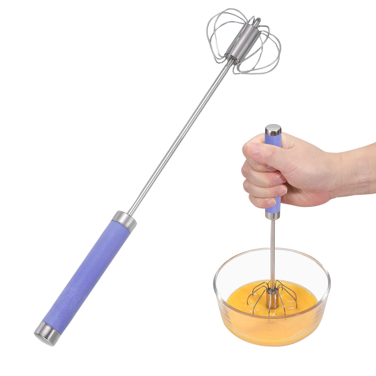 Stainless Steel Whisk, 11.6 Inch Semi-Automatic Whisking Tool, Blue