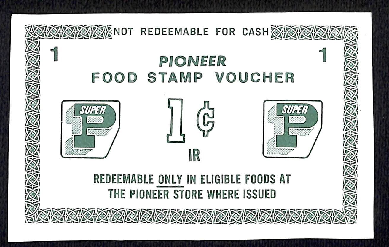 Pioneer (Supermarkets) NYC "Food Stamp Voucher" 1c Coupon c1965-79 VGC