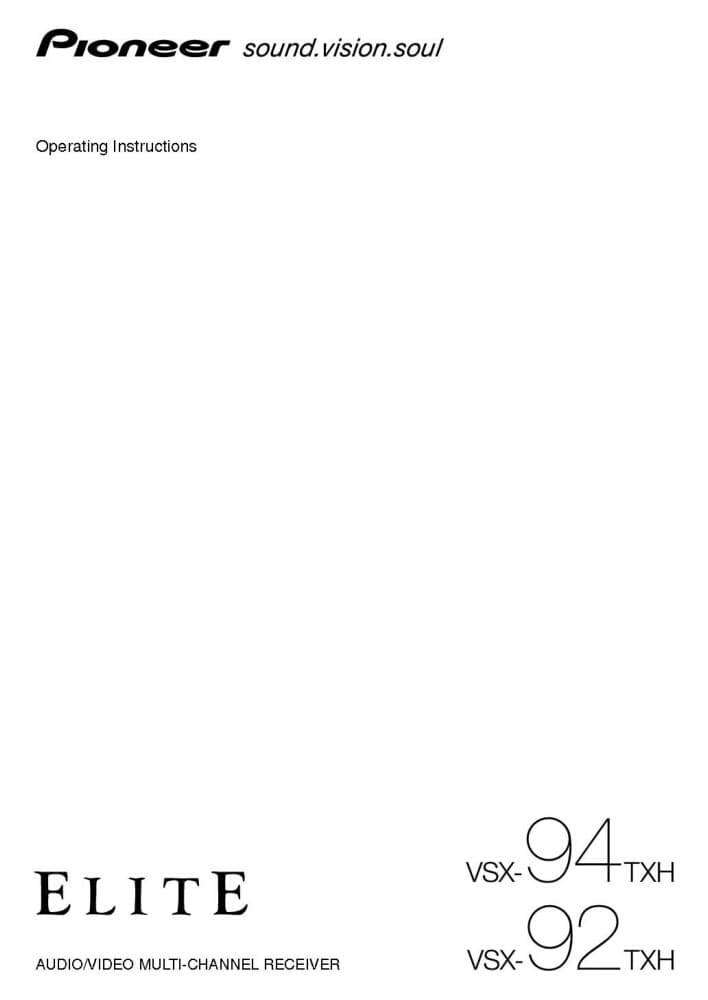 Pioneer VSX-92TXH Receiver Owners Manual