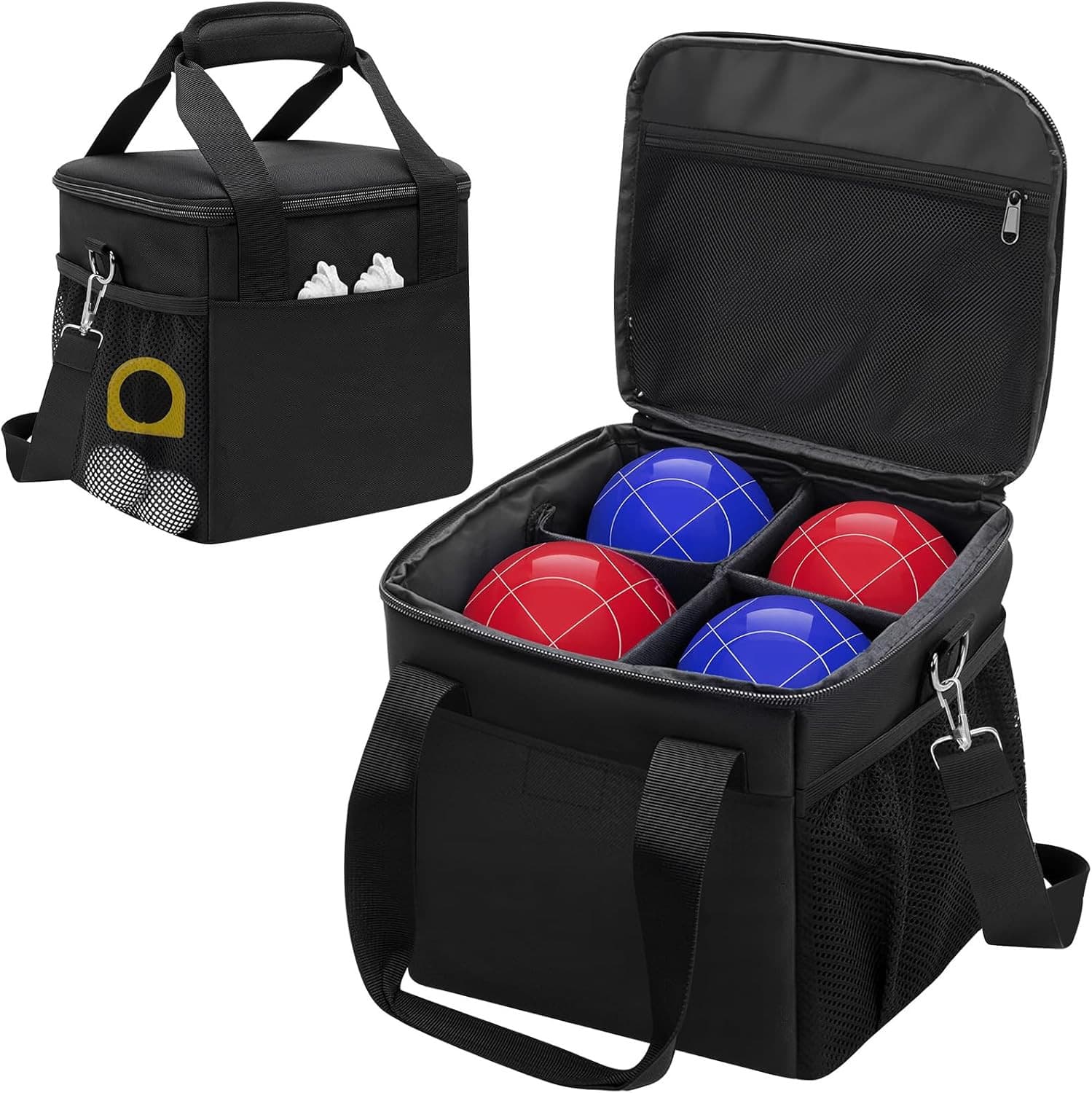 Bocce Set Carry Bag, Holds 8 Bocci Balls [With Padded Dividers/Adjustable Should