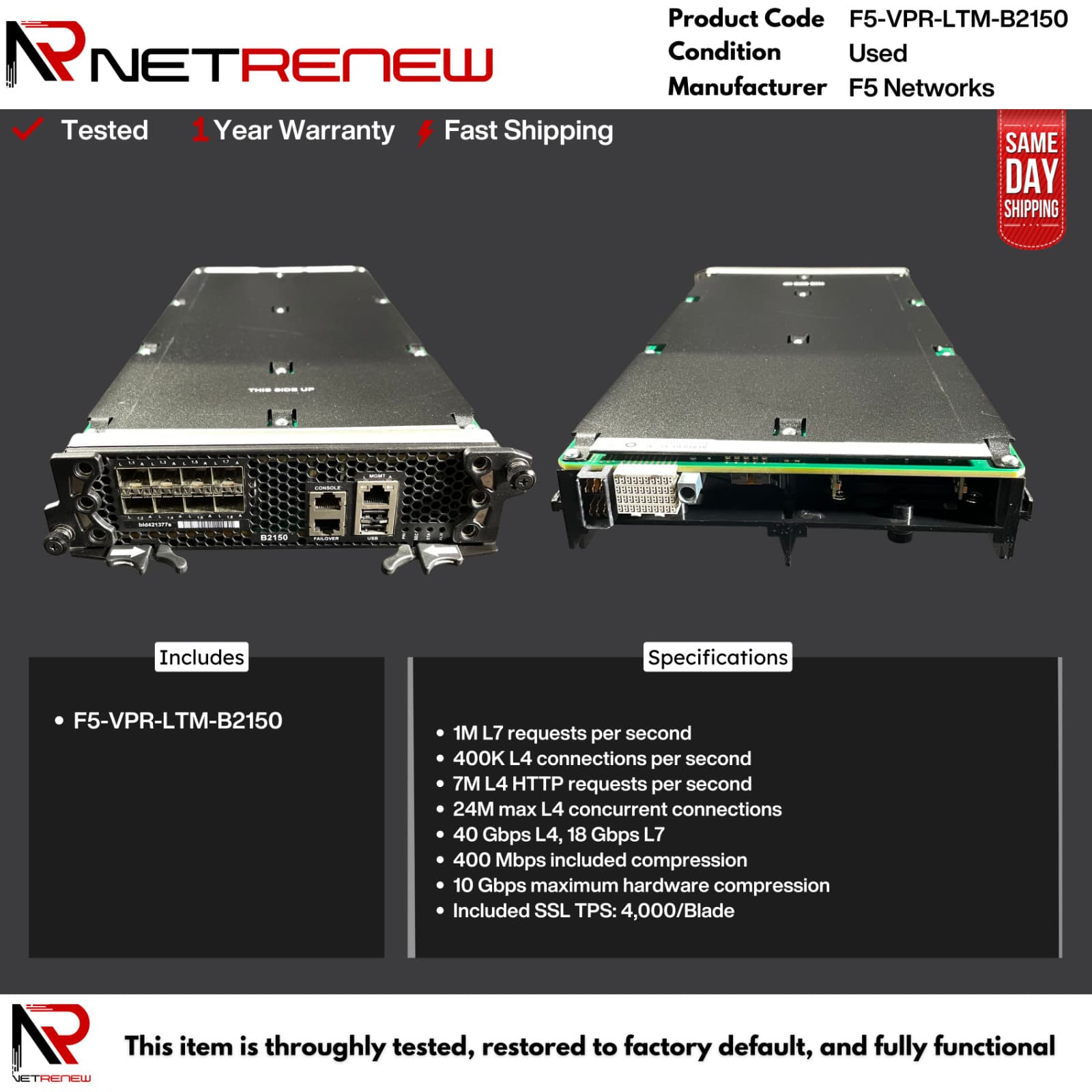 F5 Networks F5-VPR-LTM-B2150 LTM Performance Module