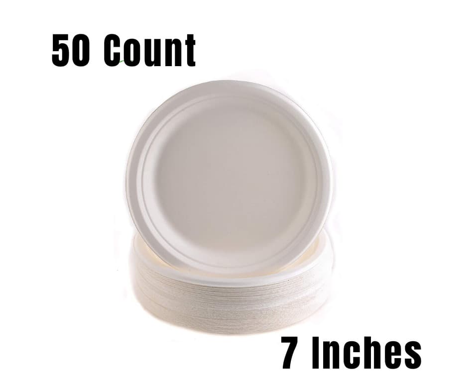 50 Pack - 100% Compostable Plates - Natural SugarCane Biodegradable 7-Inch