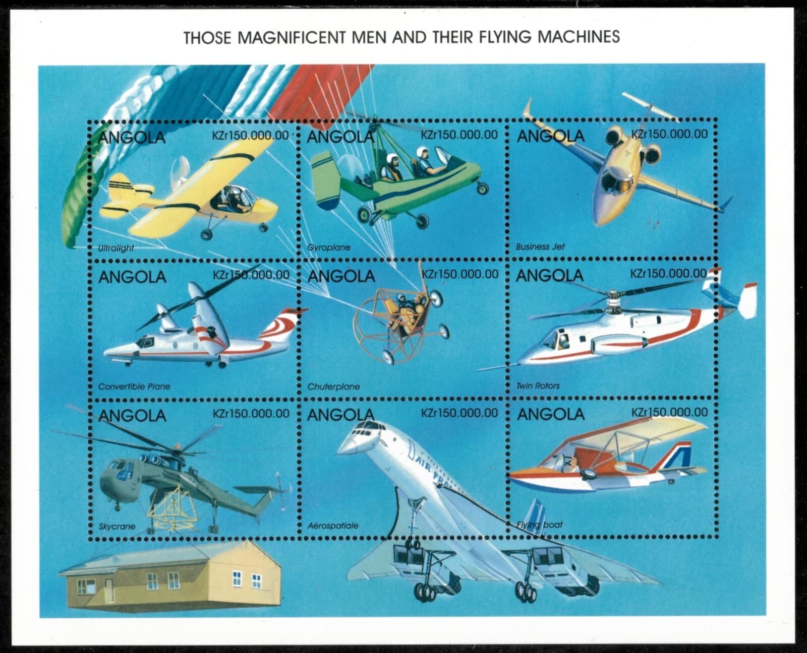 Angola 1998 - Airplanes - Sheet of 9 Stamps - Scott #1046 - MNH