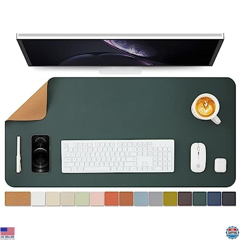 Cork Desk Mat Dual-Sided 90cm x 43cm Dark Green Large Mouse Pad Desk Accessory