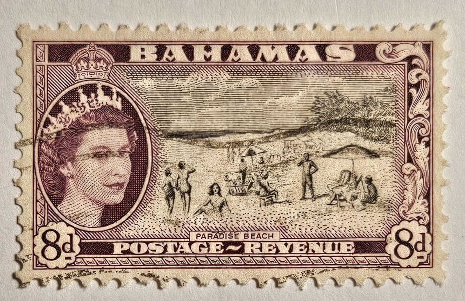 Bahamas 1954, "Paradise Beach" 8d Used Stamp, Scott-#166, Quick & FREE SHIPPING!