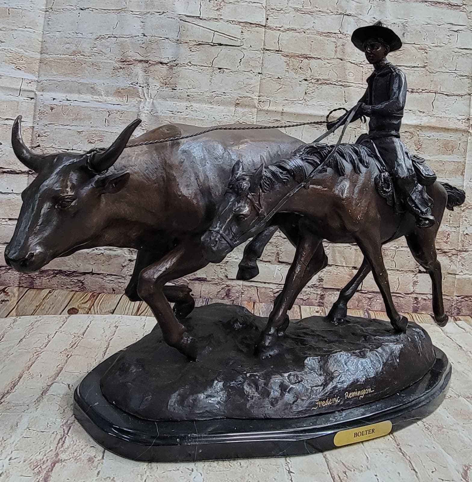 BOLTER Frederic Remington Western Bronze Statue Sculpture Cattle Drive 18" x 17"