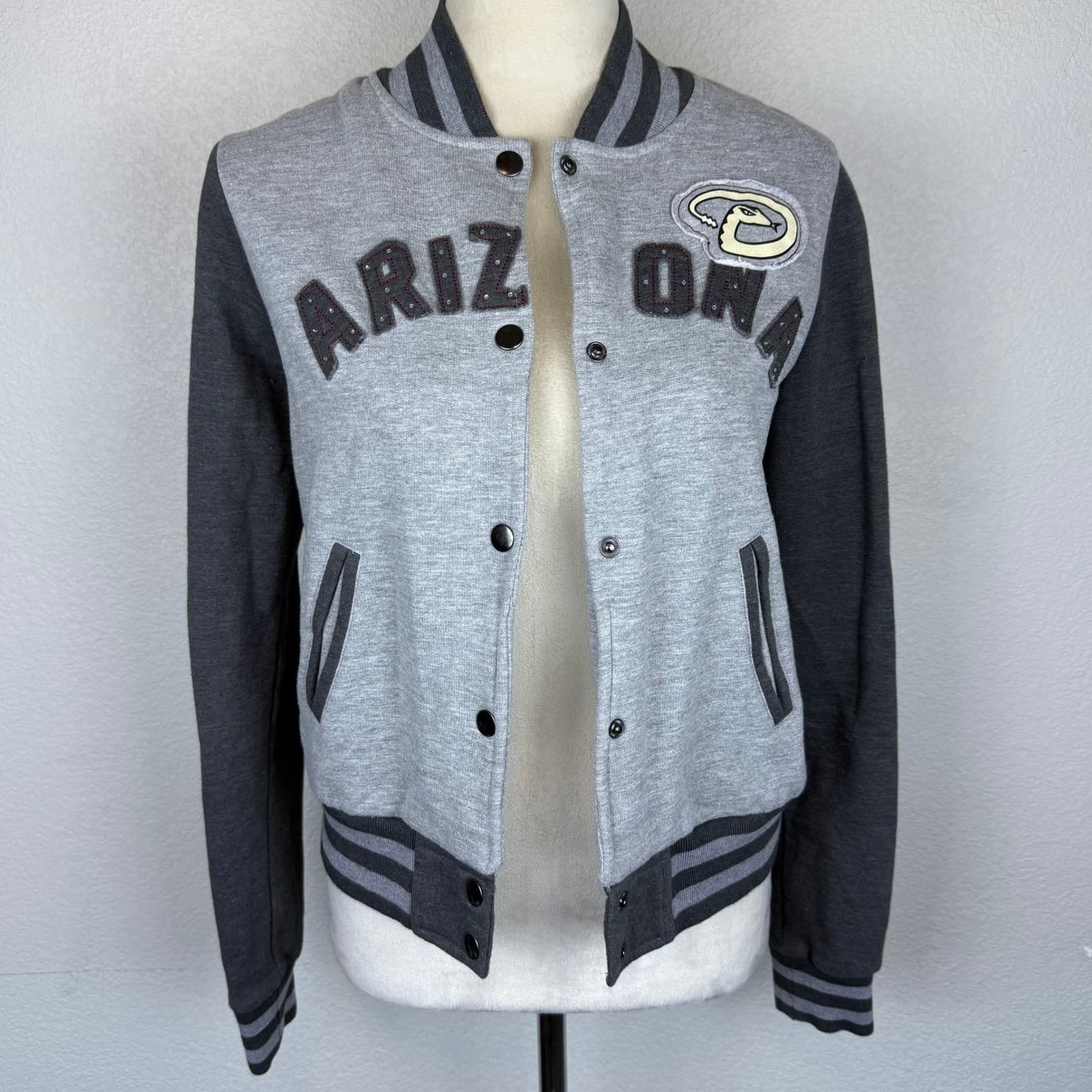 Arizona Diamondbacks MLB Women's Rhinestone Fan Fashion Jacket Varsity Gray Sm