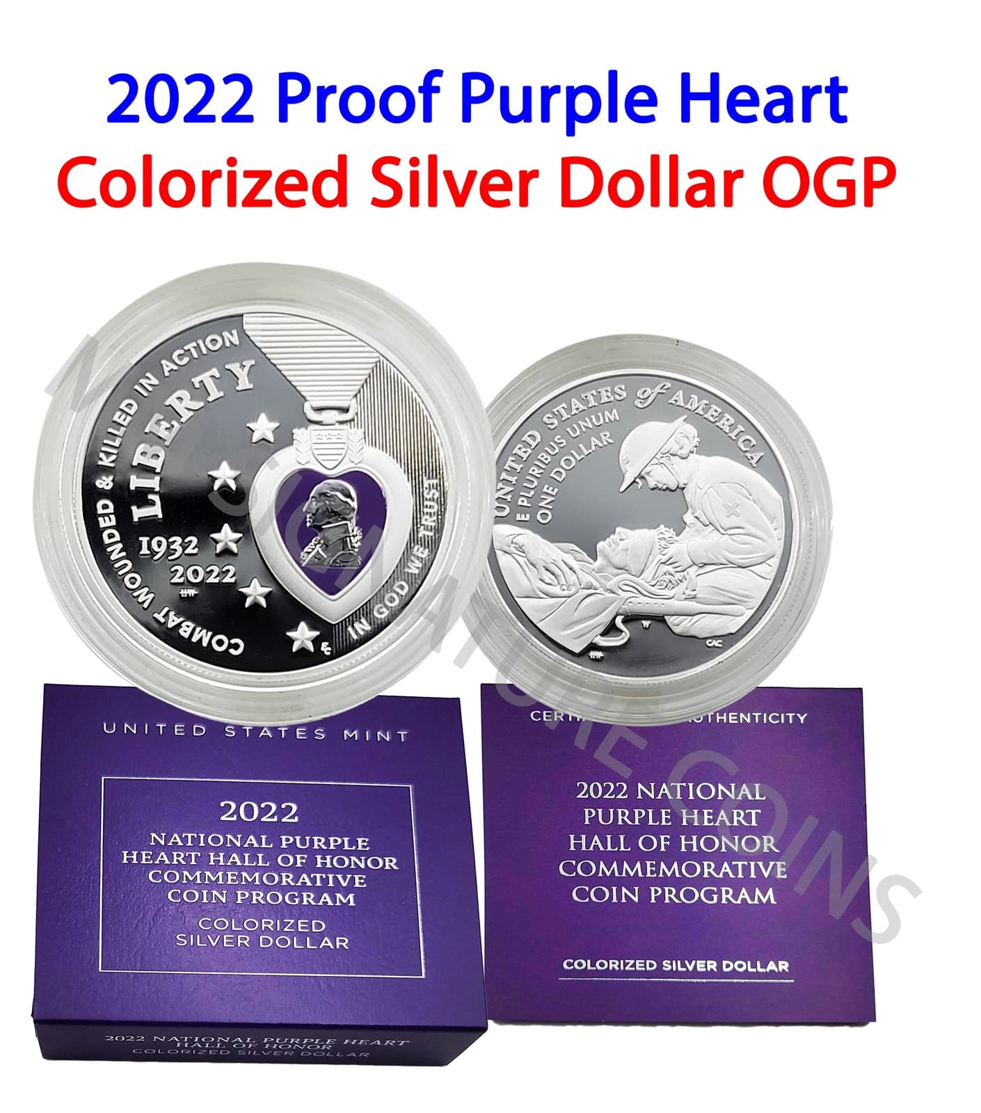 2022 W National Purple Heart Hall of Honor Colorized Silver Dollar OGP
