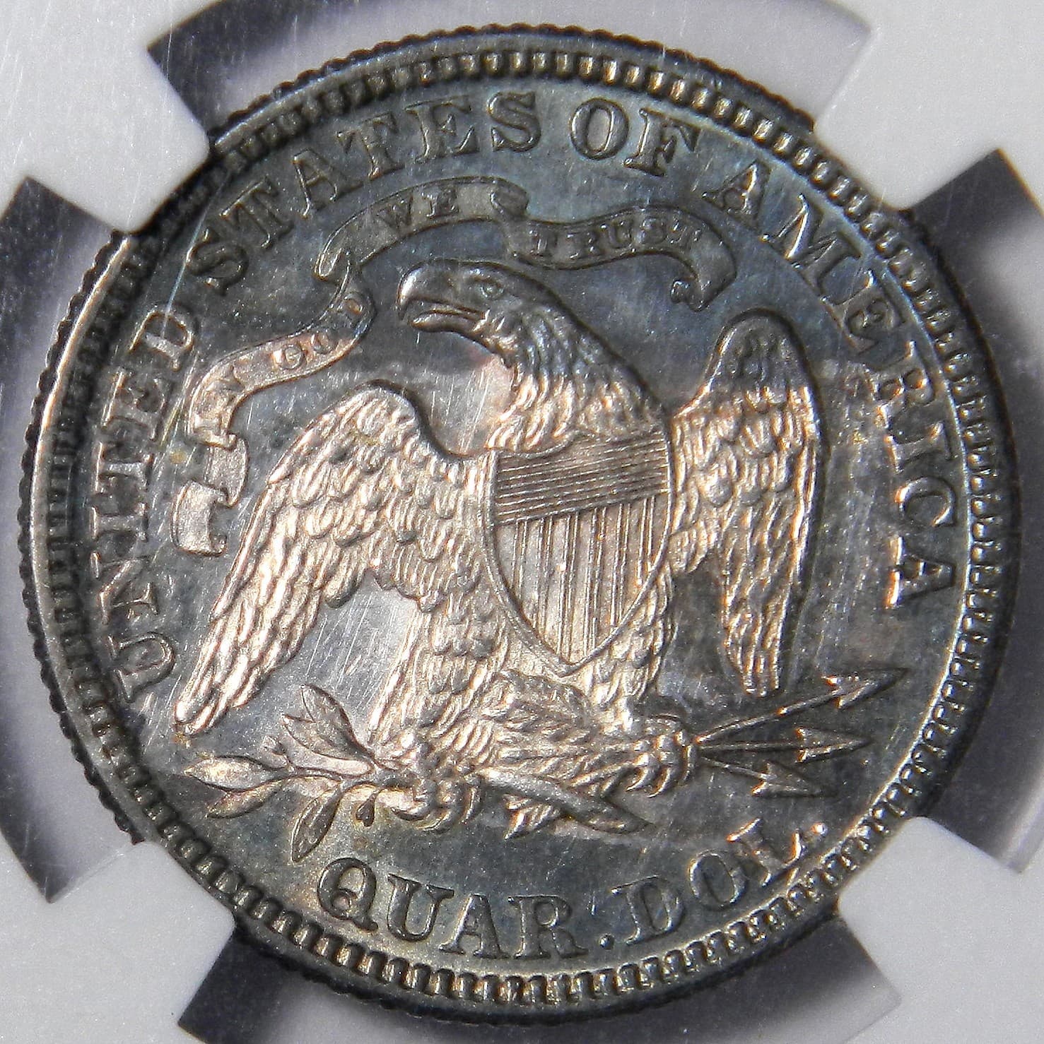 1875 SEATED QUARTER ~ NGC AU58 ~ RARE REVERSE TAB TONING!