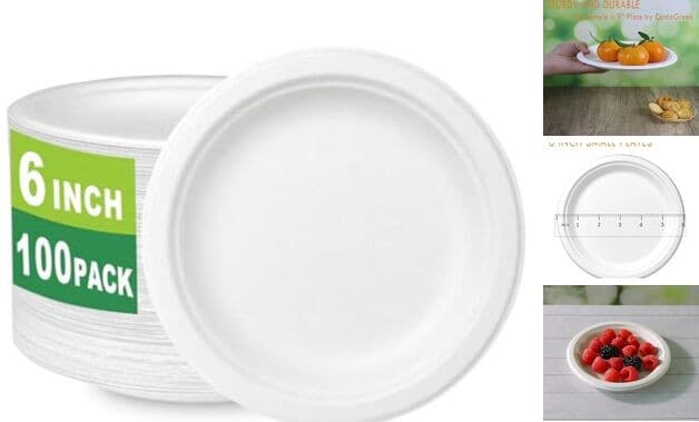 6 inch Small Compostable Dessert Plates,100 Count