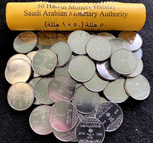 Saudi Arabia 1 Halala KM73 50 Coins Roll UNC World Coins