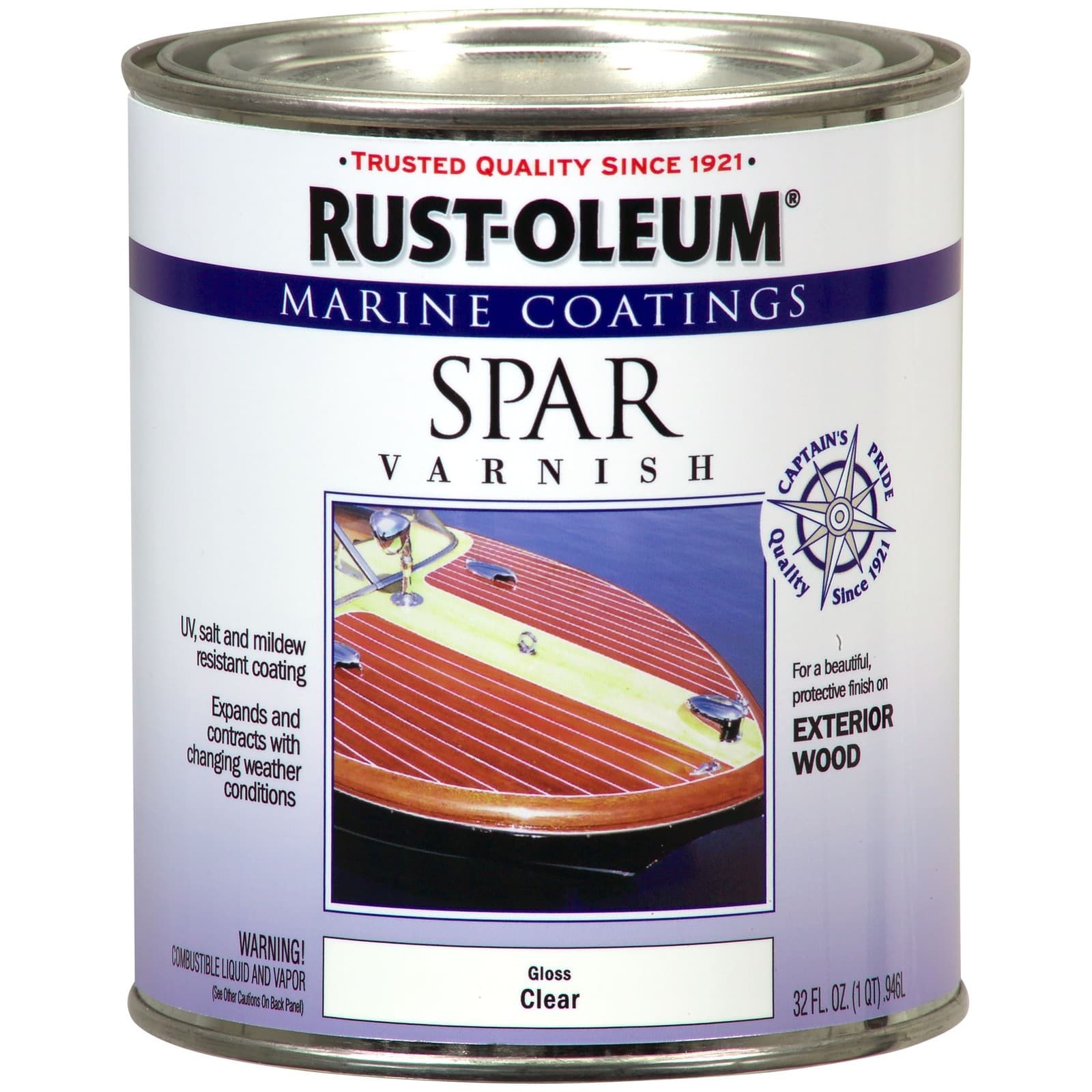 Rust-Oleum Marine Spar Varnish, 1 Quart Gloss Clear- 207008