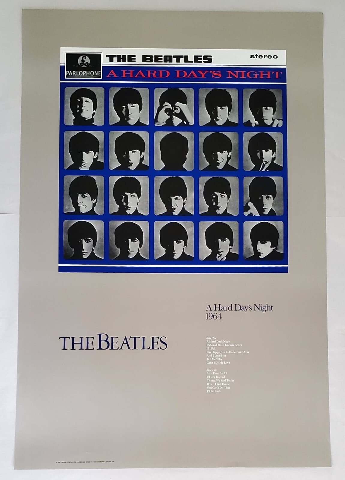 THE BEATLES - A Hard Day's Night - 1987 ART PRINT POSTER - Apple Corps. 24 X 36"