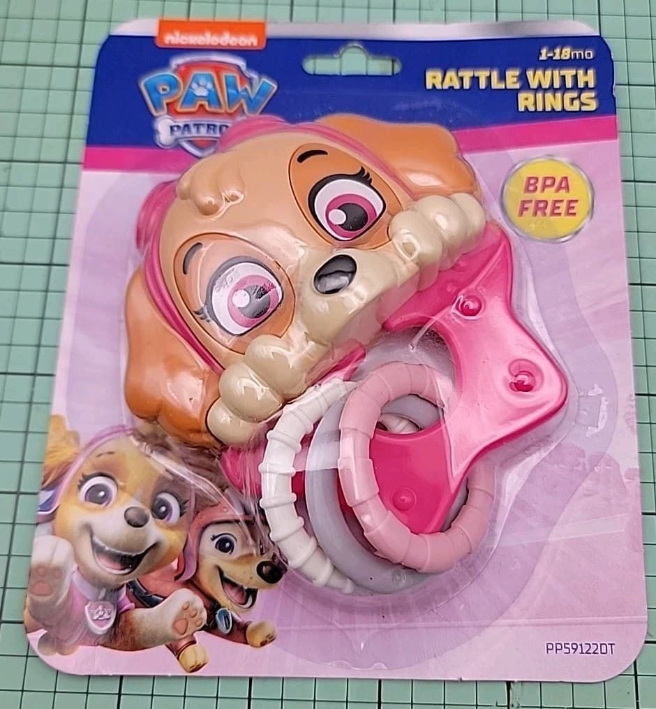 Nickelodeon Brand: Paw Patrol Pink Dog Baby Rattle w/ Rings, New & Free Shipping