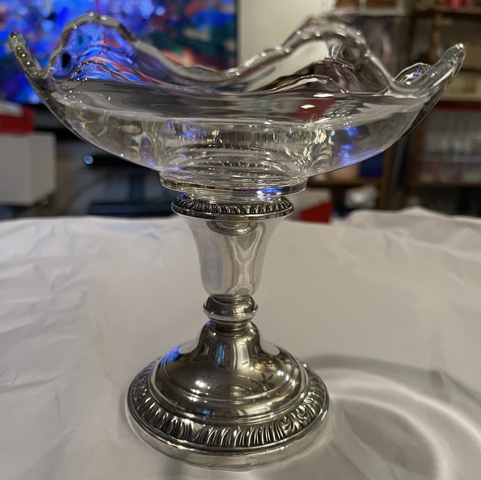 Stunning Frank M Whiting Sterling Silver 2000 Glass Compote Bowl Candlestick