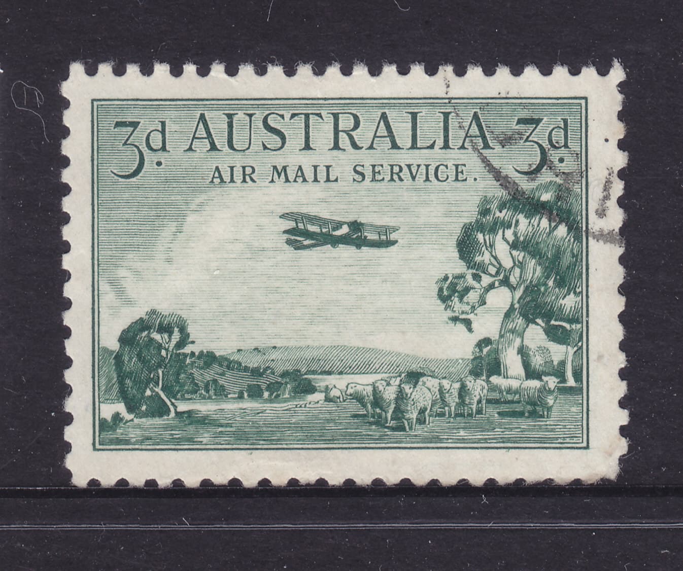 3d AIRMAIL GREEN TYPE A CTO NO GUM...