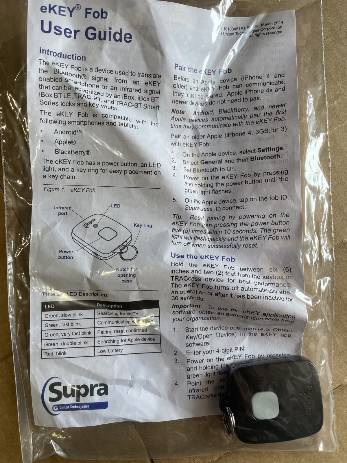 Supra eKey Fob Remote Control 10103451P1