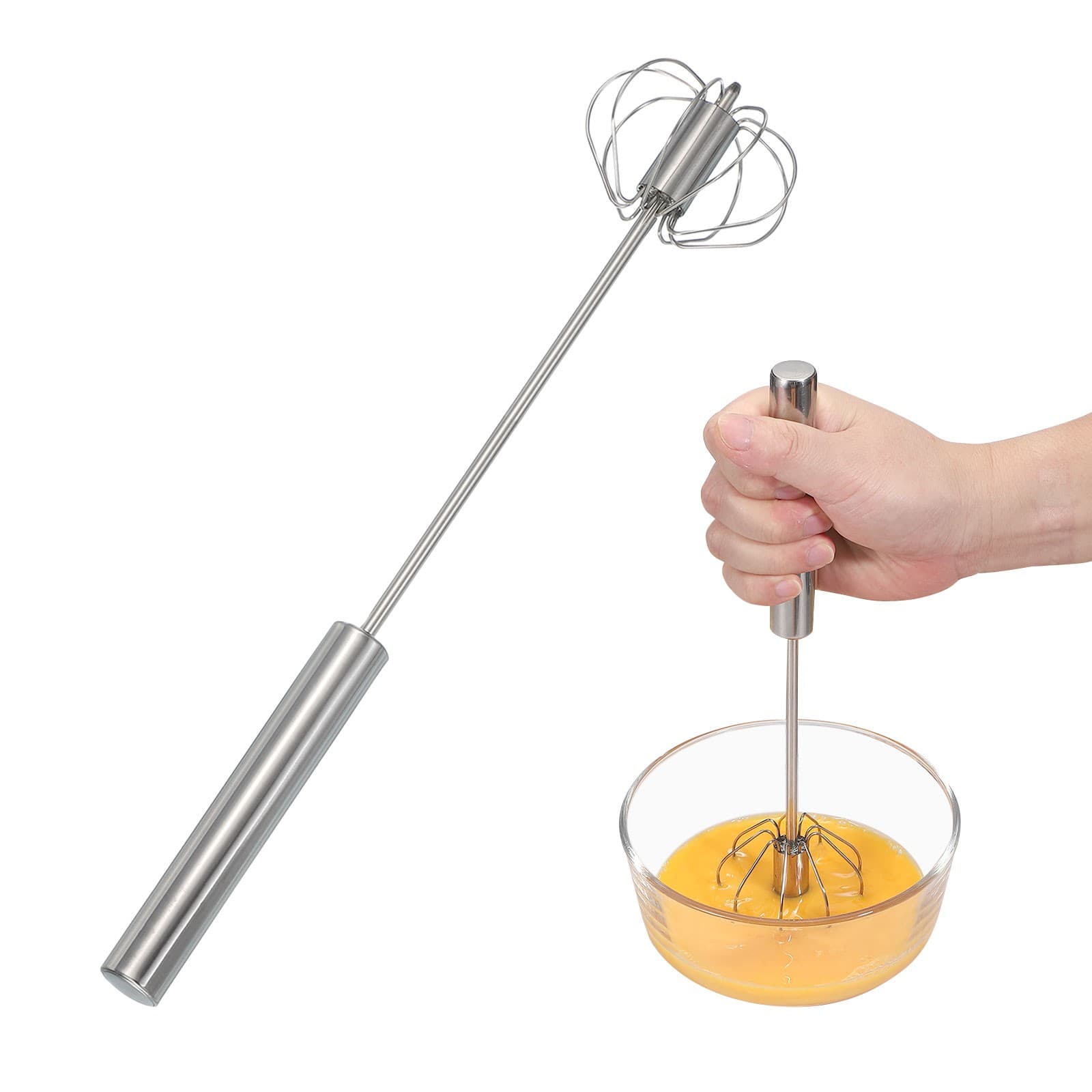 Stainless Steel Whisk, 11.6 Inch Semi-Automatic Whisking Tool, Silver