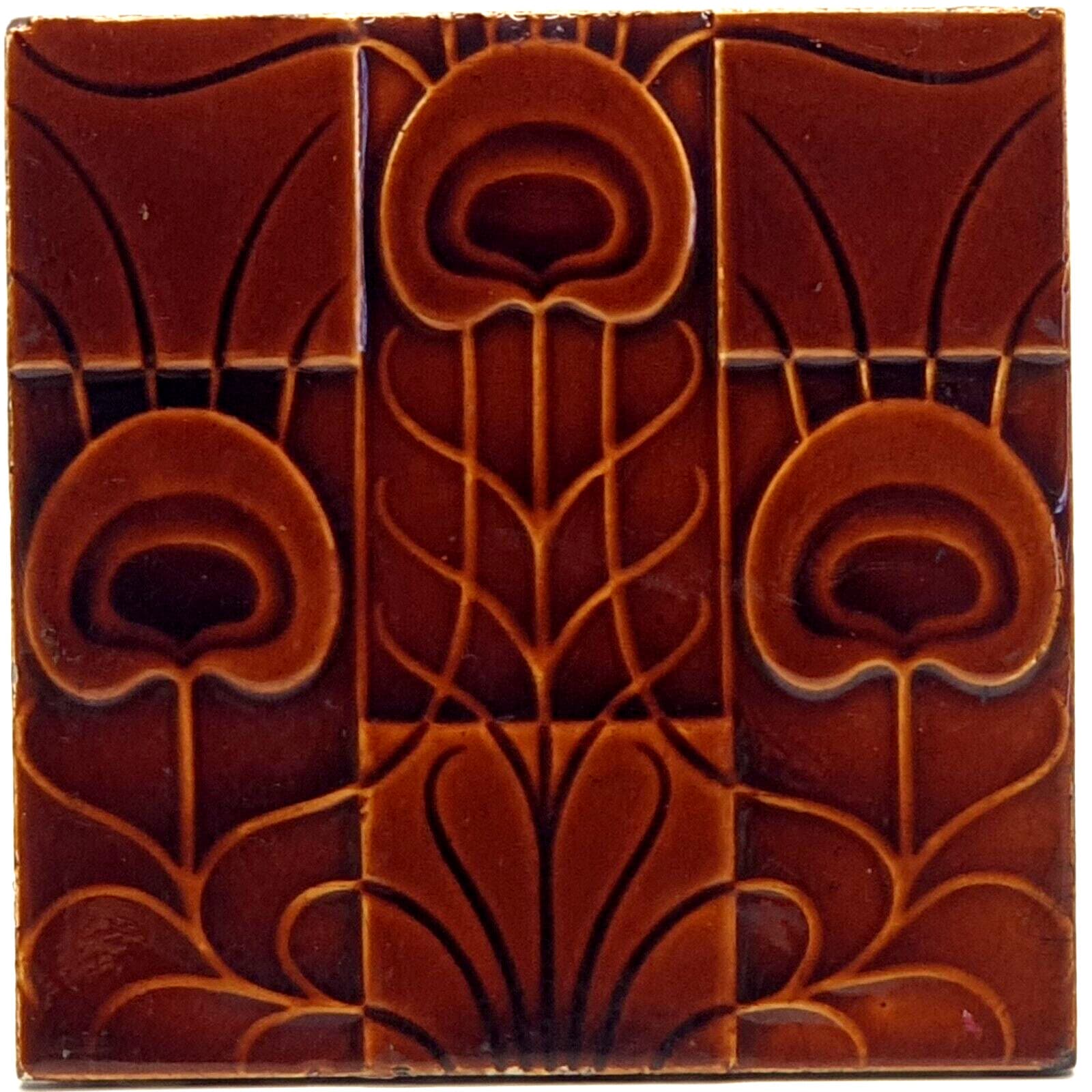 Antique Fireplace Tile Brown Moulded Majolica Tile Corn Bros C1900 AE1