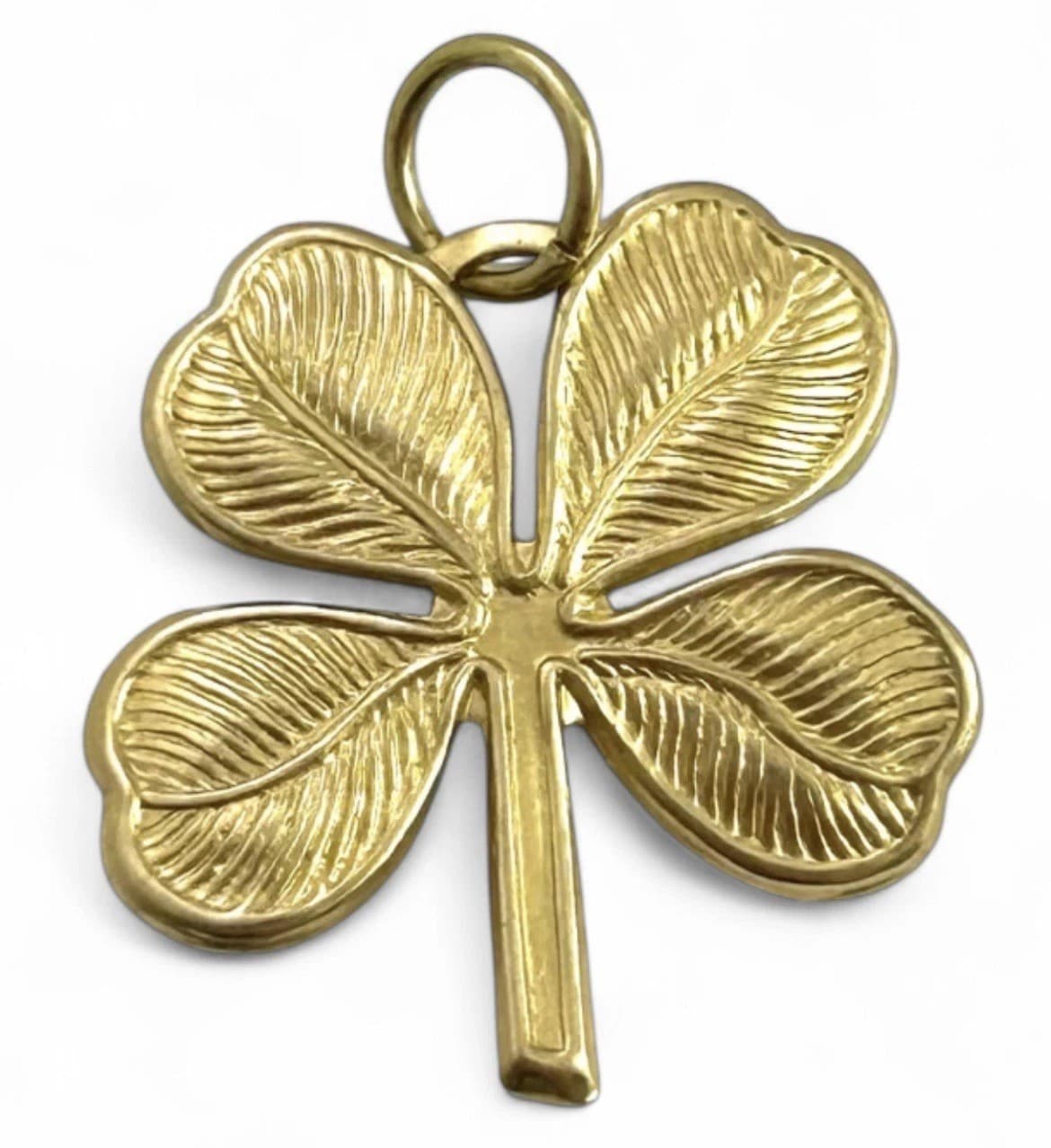 Vintage Lucky Charm Pendant Four Leaf Clover Brass Metal Jewelry Shamrock
