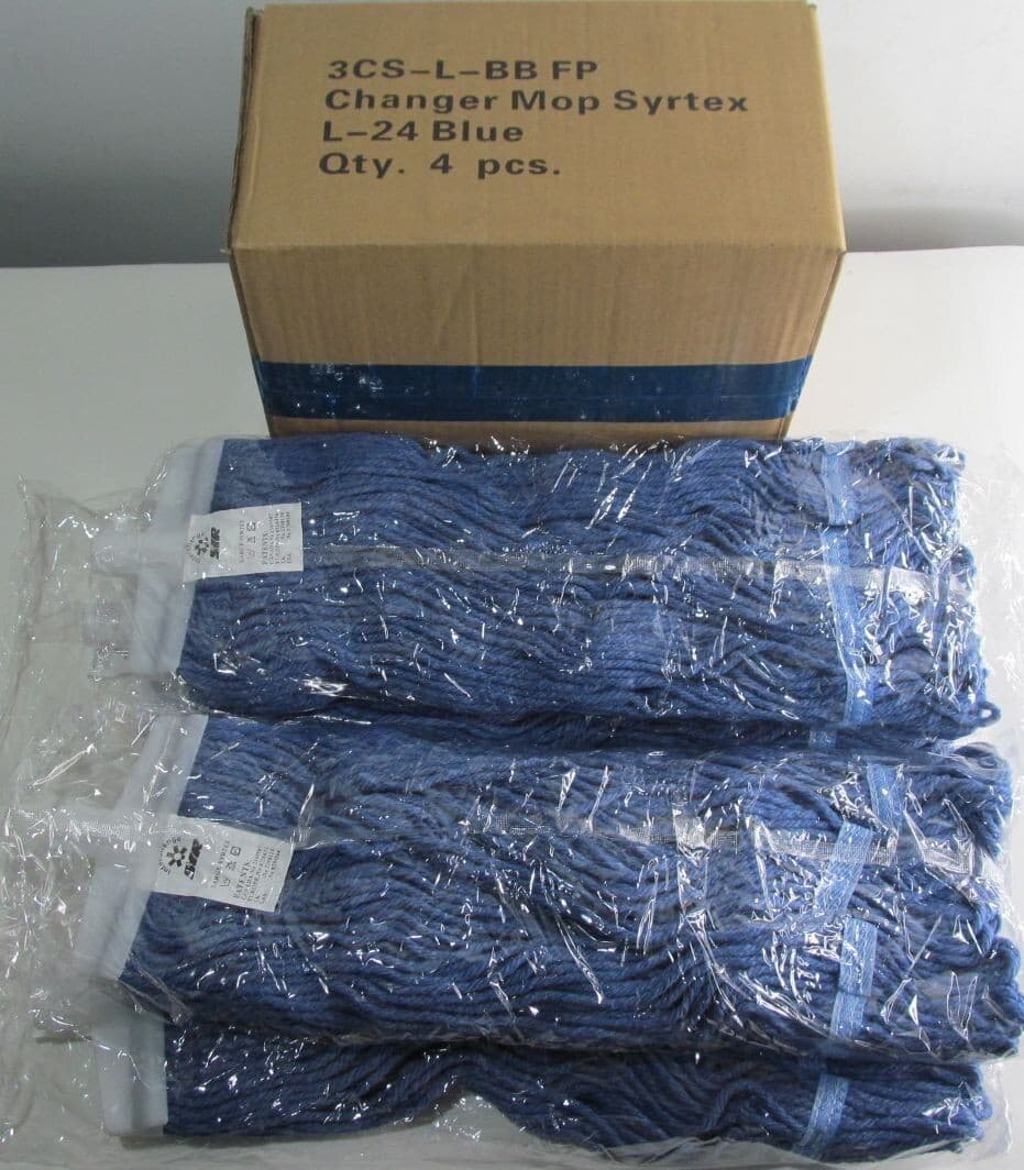 4-PACK SIR INTERCHANGE LARGE SYRTEX BLUE MOP HEADS FOR UNIVERSAL SCREW-ON HANDLE