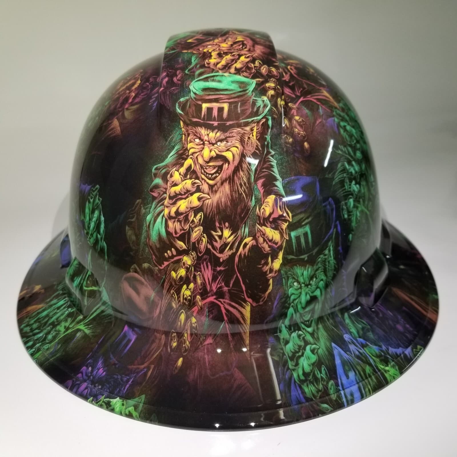 FULL BRIM Hard Hat custom hydro dipped , NEW LEPERCHAUN NEW