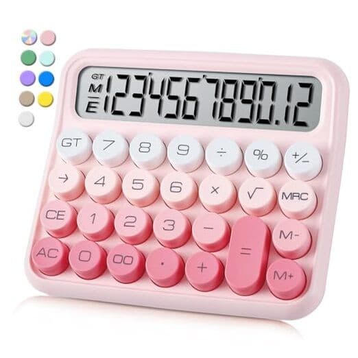 Mechanical Switch Calculator, 12 Digit Large LCD Display, Great for Pink