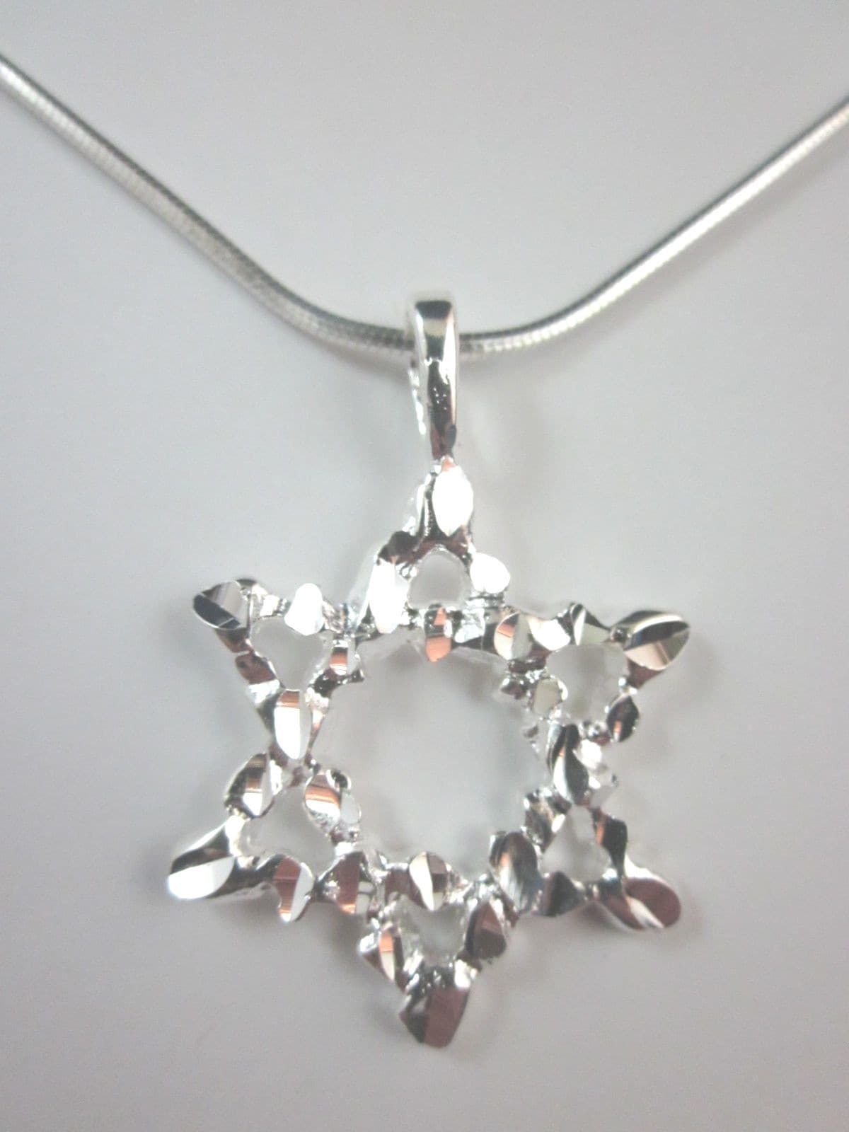 Silver Plated Large Star of David Diamond Cut Pendant 20" Square Snake Chain