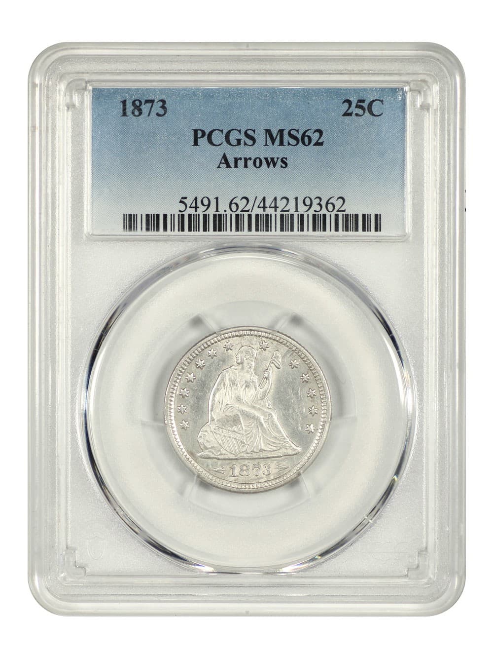 1873 25C PCGS MS62 (Arrows) - Liberty Seated Quarter
