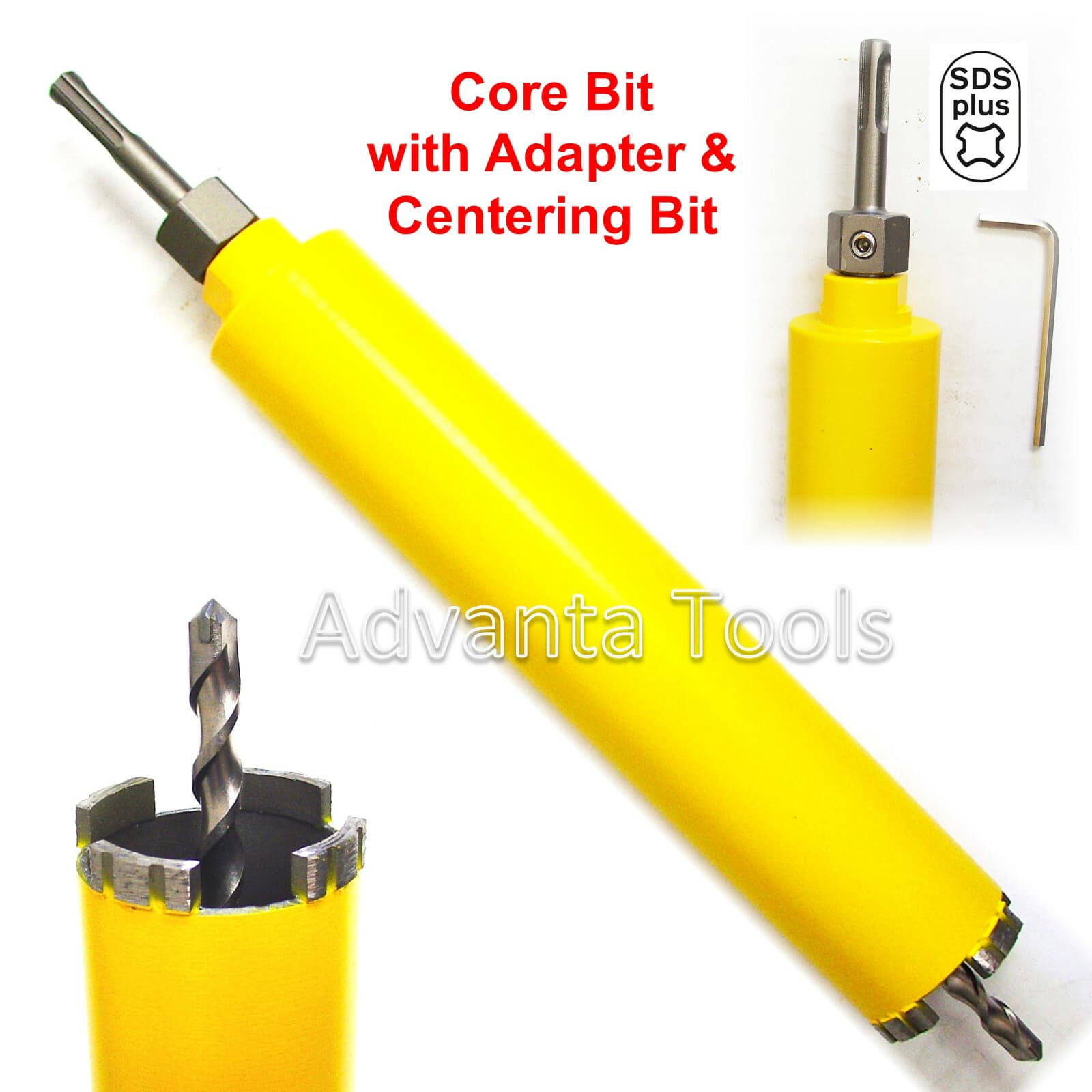 2-1/2” Dry Diamond Core Bit 4 Concrete w/ Rebar + SDS Plus Adapter & Pilot Bit