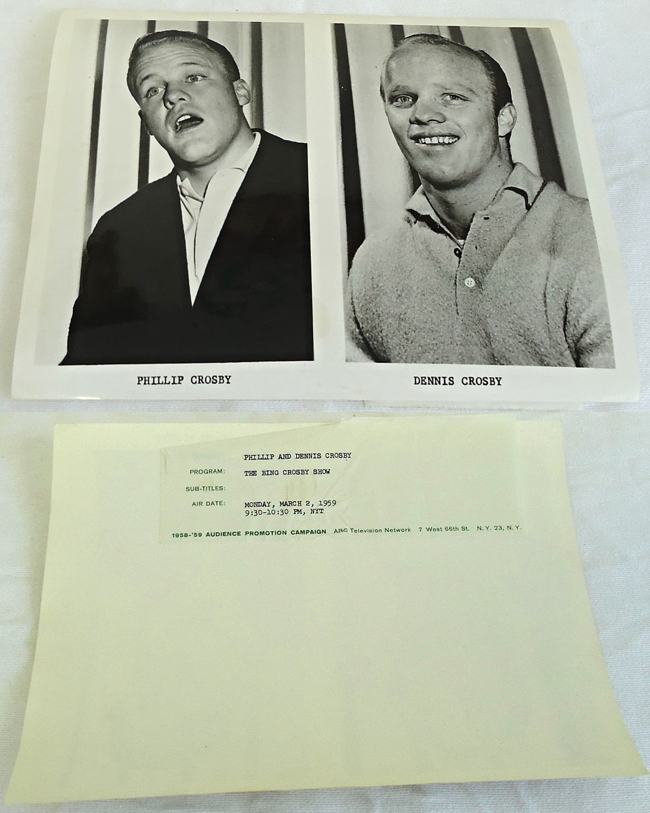 1958-59 ABC Press Photo ~ PHILLIP & DENNIS CROSBY, The Bing Crosby Show