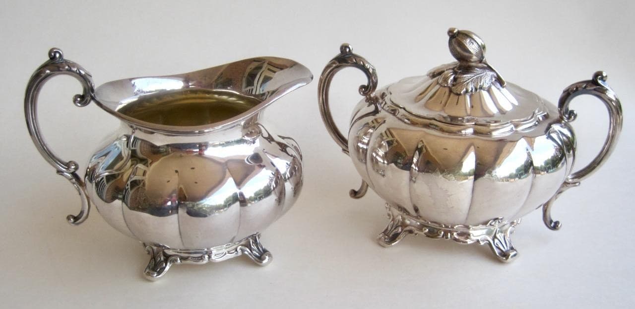 Oneida Community Melon Creamer Lidded Sugar Silverplate Sheffield Repro Footed