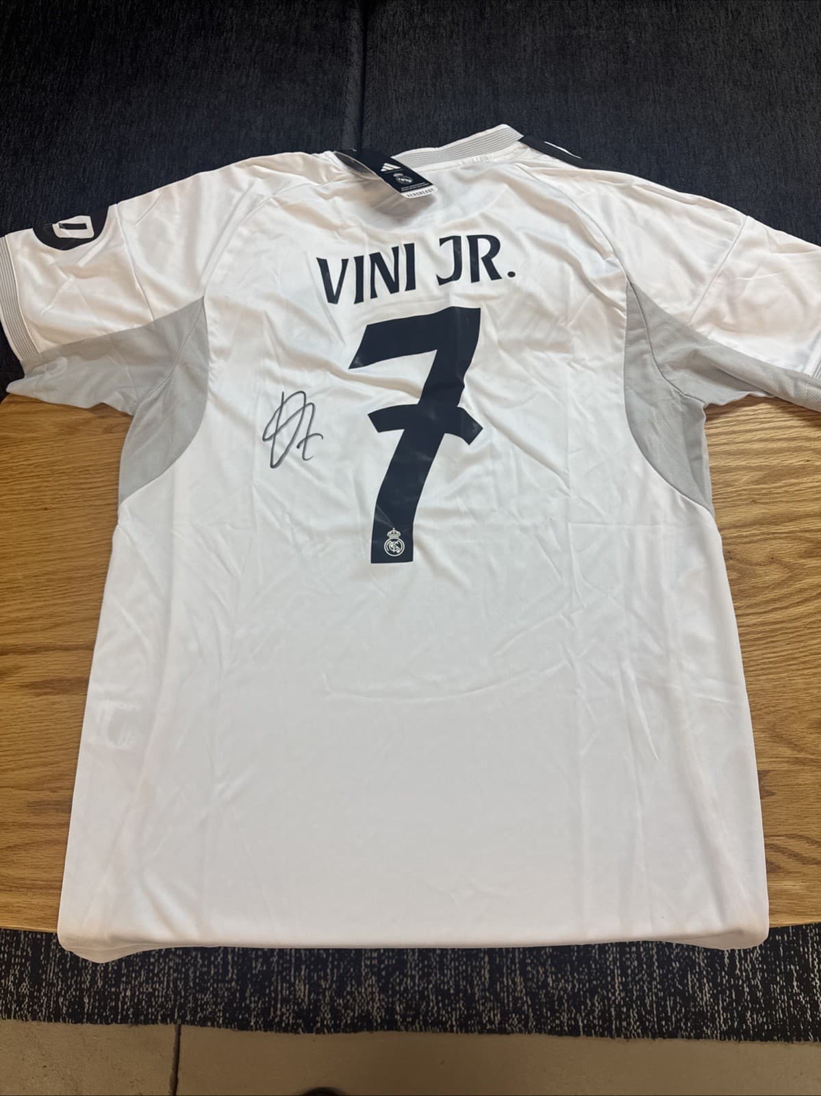 Autographed/Signed Vini Vinicius Jr. Real Madrid White Soccer Jersey Proof w/COA
