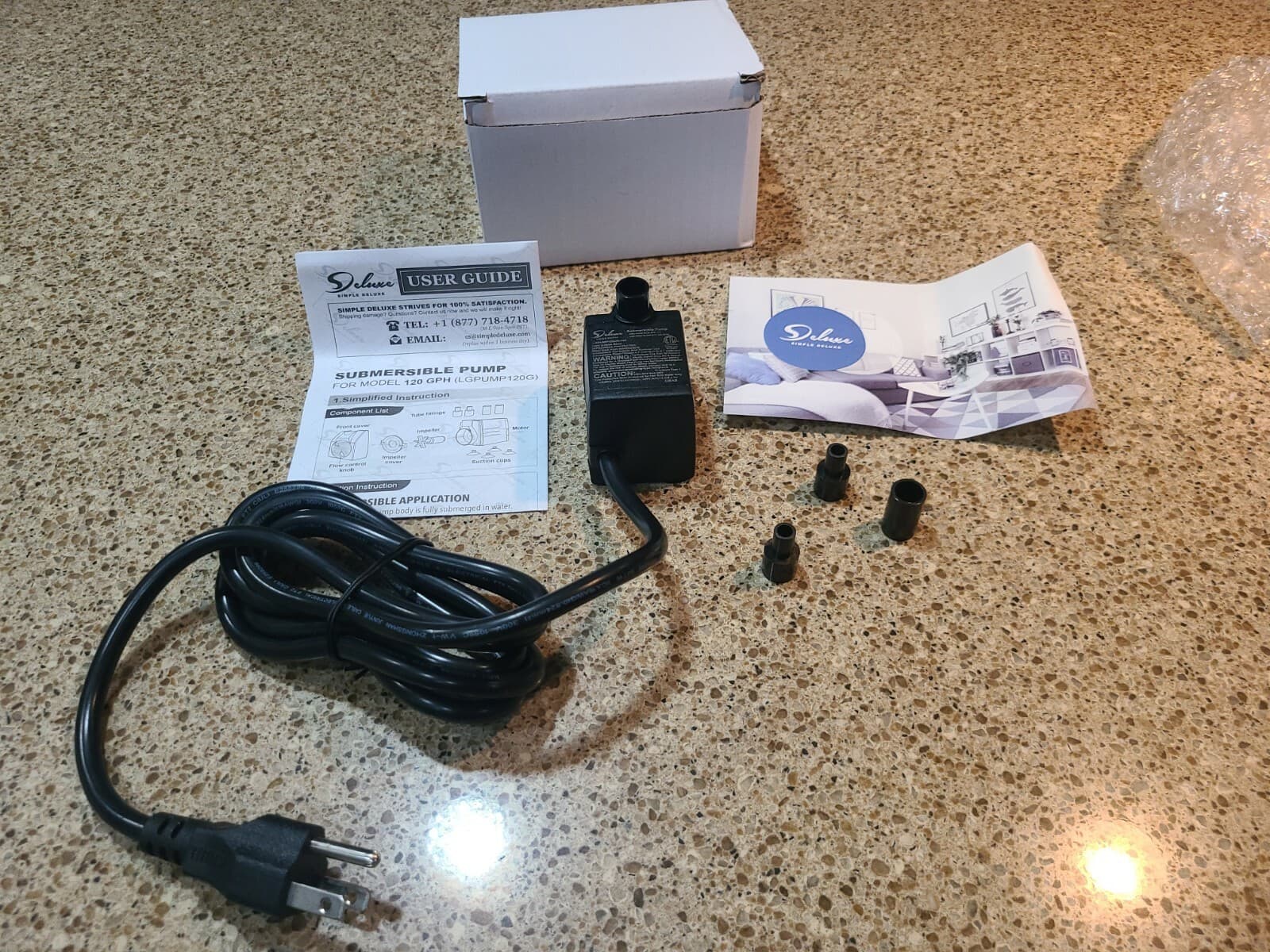 Deluxe Fountain Pump 120-Volt Submersible Hydroponics Aquaponics - 120 GPH