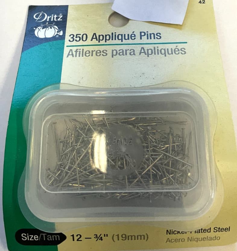 DRITZ #42 350 CT APPLIQUE PINS, SIZE 12 - 3/4" IN PLASTIC CASE
