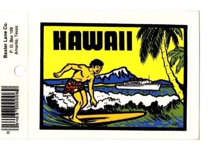 Hawaii Surfer - Vintage Travel Souvenir Decal / Window Sticker - Free Shipping!